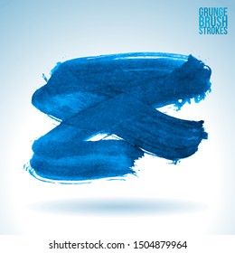 Blue brush stroke and texture. Grunge vector abstract hand - painted element. Underline and border design.