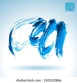 Blue brush stroke and texture. Grunge vector abstract hand - painted element. Underline and border design.