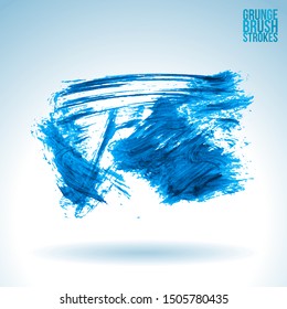 Blue brush stroke and texture. Grunge vector abstract hand - painted element. Underline and border design.