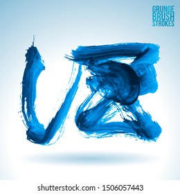 Blue brush stroke and texture. Grunge vector abstract hand - painted element. Underline and border design.