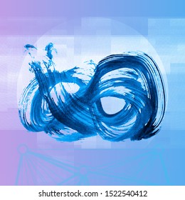 Blue brush stroke and texture. Grunge vector abstract hand - painted element. Underline and border design.