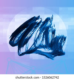 Blue brush stroke and texture. Grunge vector abstract hand - painted element. Underline and border design.