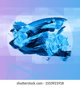 Blue brush stroke and texture. Grunge vector abstract hand - painted element. Underline and border design.