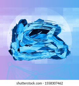 Blue brush stroke and texture. Grunge vector abstract hand - painted element. Underline and border design.