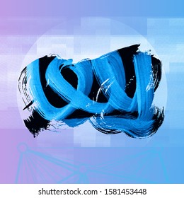 Blue brush stroke and texture. Grunge vector abstract hand - painted element. Underline and border design.