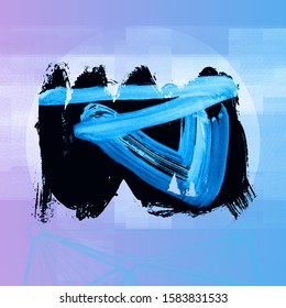 Blue brush stroke and texture. Grunge vector abstract hand - painted element. Underline and border design.