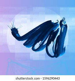Blue brush stroke and texture. Grunge vector abstract hand - painted element. Underline and border design.