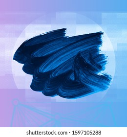 Blue brush stroke and texture. Grunge vector abstract hand - painted element. Underline and border design.