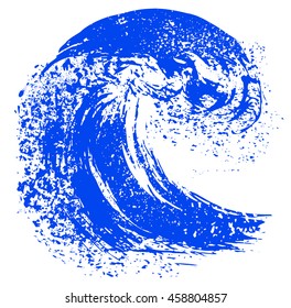  Blue Brush Stroke With Texture. Grunge Wave Ink Line. Logo Icon. Vector