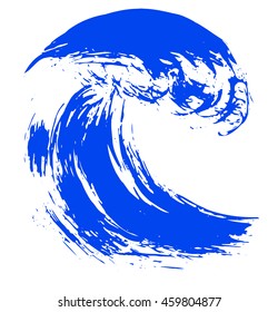  blue brush stroke with texture. Grunge wave ink line. Logo Icon. Vector