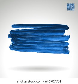 Blue brush stroke and texture. Grunge vector abstract hand - painted element. Underline and border design.