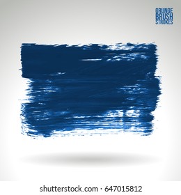 Blue brush stroke and texture. Grunge vector abstract hand - painted element. Underline and border design.