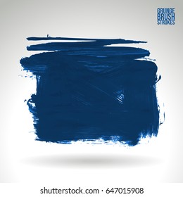 Blue brush stroke and texture. Grunge vector abstract hand - painted element. Underline and border design.