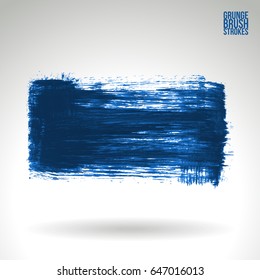 Blue brush stroke and texture. Grunge vector abstract hand - painted element. Underline and border design.