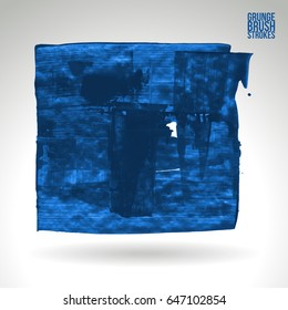 Blue brush stroke and texture. Grunge vector abstract hand - painted element. Underline and border design.
