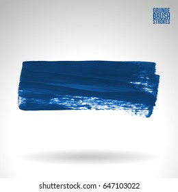 Blue brush stroke and texture. Grunge vector abstract hand - painted element. Underline and border design.