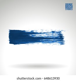 Blue brush stroke and texture. Grunge vector abstract hand - painted element. Underline and border design.