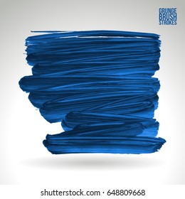 Blue brush stroke and texture. Grunge vector abstract hand - painted element. Underline and border design.
