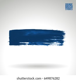 Blue brush stroke and texture. Grunge vector abstract hand - painted element. Underline and border design.