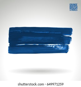 Blue brush stroke and texture. Grunge vector abstract hand - painted element. Underline and border design.