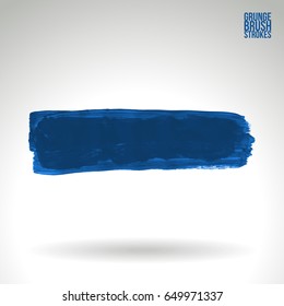 Blue brush stroke and texture. Grunge vector abstract hand - painted element. Underline and border design.