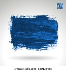Blue brush stroke and texture. Grunge vector abstract hand - painted element. Underline and border design.