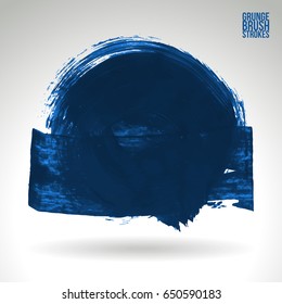 Blue brush stroke and texture. Grunge vector abstract hand - painted element. Underline and border design.