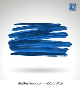 Blue brush stroke and texture. Grunge vector abstract hand - painted element. Underline and border design.