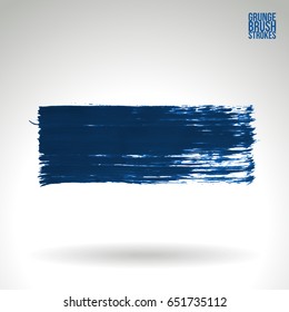 Blue brush stroke and texture. Grunge vector abstract hand - painted element. Underline and border design.