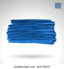 Blue brush stroke and texture. Grunge vector abstract hand - painted element. Underline and border design.