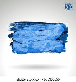 Blue brush stroke and texture. Grunge vector abstract hand - painted element. Underline and border design.