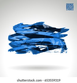 Blue brush stroke and texture. Grunge vector abstract hand - painted element. Underline and border design.