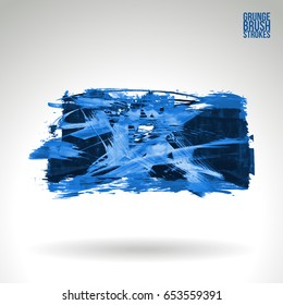 Blue brush stroke and texture. Grunge vector abstract hand - painted element. Underline and border design.