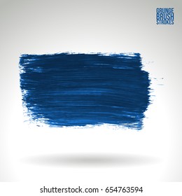 Blue brush stroke and texture. Grunge vector abstract hand - painted element. Underline and border design.