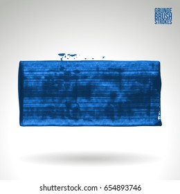 Blue brush stroke and texture. Grunge vector abstract hand - painted element. Underline and border design.