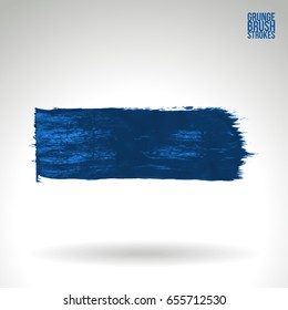 Blue brush stroke and texture. Grunge vector abstract hand - painted element. Underline and border design.