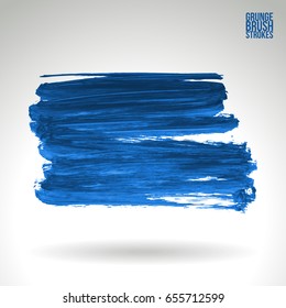 Blue brush stroke and texture. Grunge vector abstract hand - painted element. Underline and border design.