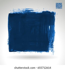Blue brush stroke and texture. Grunge vector abstract hand - painted element. Underline and border design.