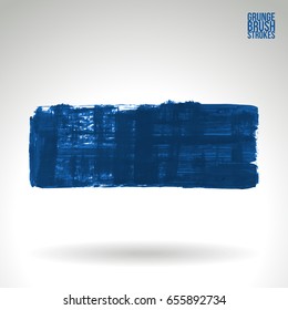 Blue brush stroke and texture. Grunge vector abstract hand - painted element. Underline and border design.