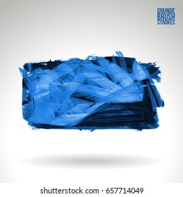 Blue brush stroke and texture. Grunge vector abstract hand - painted element. Underline and border design.