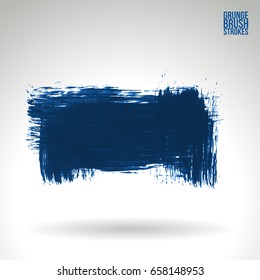 Blue brush stroke and texture. Grunge vector abstract hand - painted element. Underline and border design.