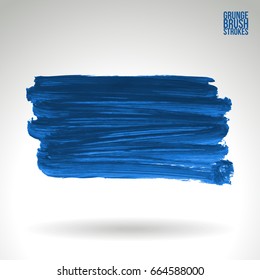 Blue brush stroke and texture. Grunge vector abstract hand - painted element. Underline and border design.