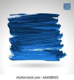 Blue brush stroke and texture. Grunge vector abstract hand - painted element. Underline and border design.