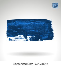 Blue brush stroke and texture. Grunge vector abstract hand - painted element. Underline and border design.