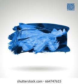 Blue brush stroke and texture. Grunge vector abstract hand - painted element. Underline and border design.