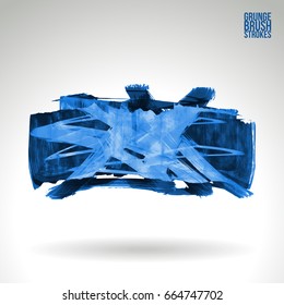 Blue brush stroke and texture. Grunge vector abstract hand - painted element. Underline and border design.
