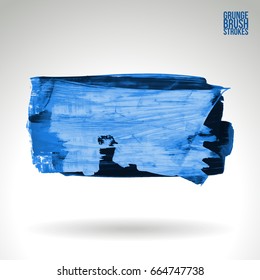 Blue brush stroke and texture. Grunge vector abstract hand - painted element. Underline and border design.