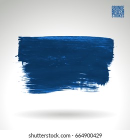 Blue brush stroke and texture. Grunge vector abstract hand - painted element. Underline and border design.