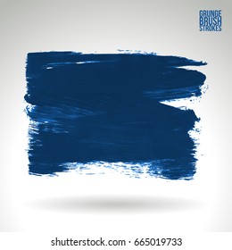Blue brush stroke and texture. Grunge vector abstract hand - painted element. Underline and border design.