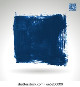 Blue brush stroke and texture. Grunge vector abstract hand - painted element. Underline and border design.